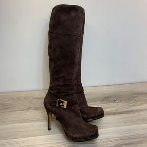 Leather Brown Boots Heeled Stilettos Suede Luciano Padovan Made in Italy 39.5